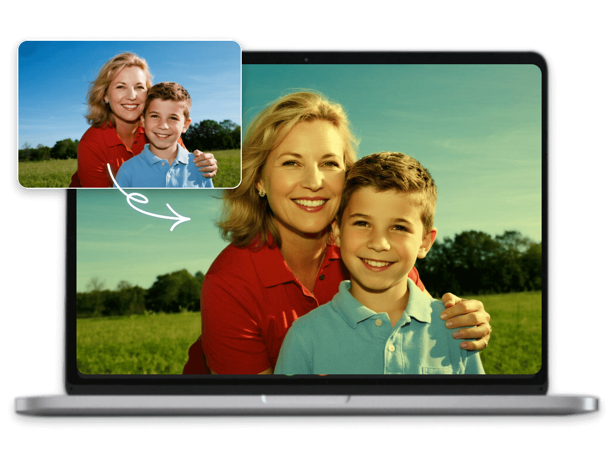 Convert a photo of a mother and her child to the vintage version and use it as your computer wallpaper