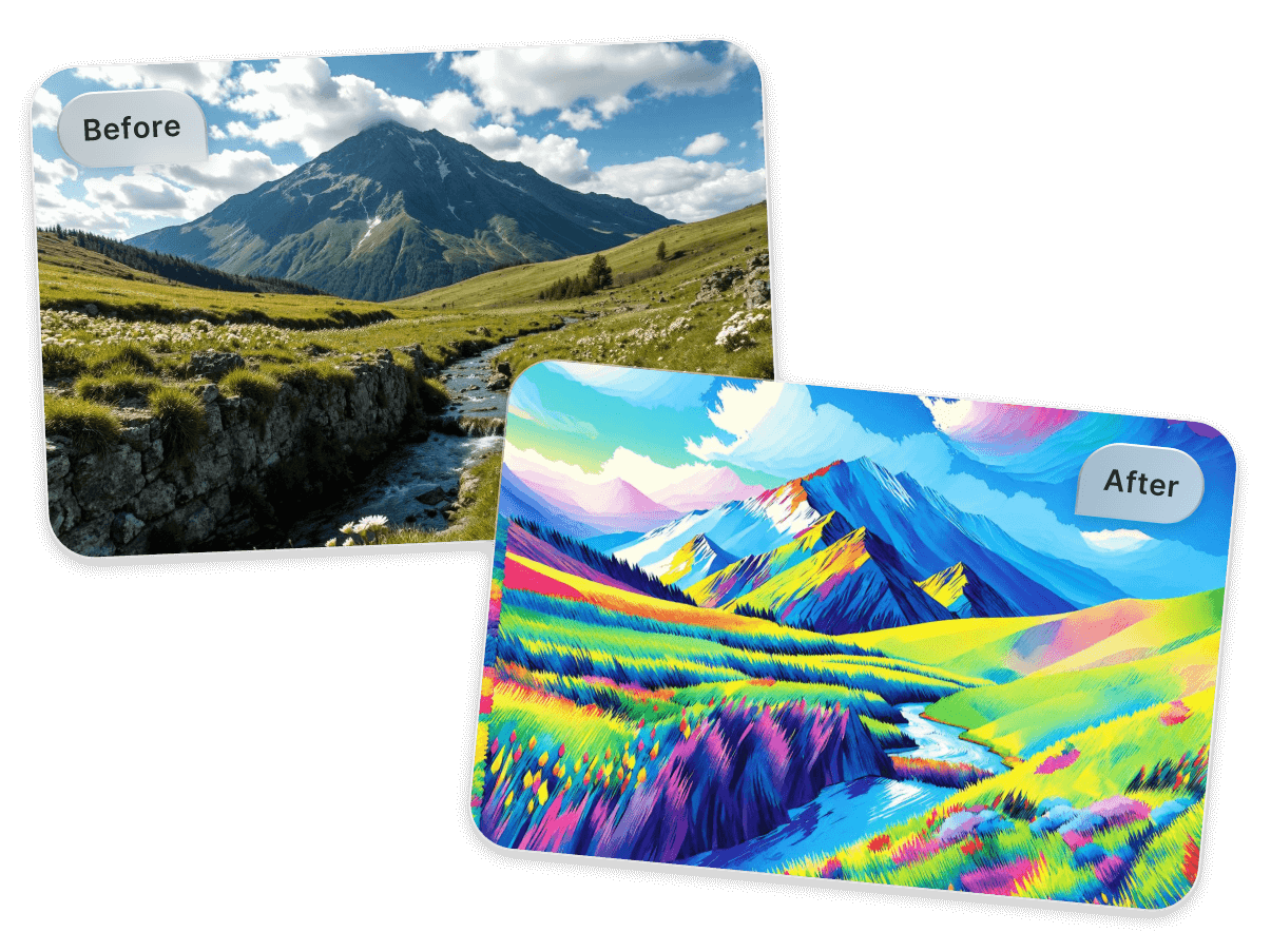 Convert a photo of a mount view to a pop art painting