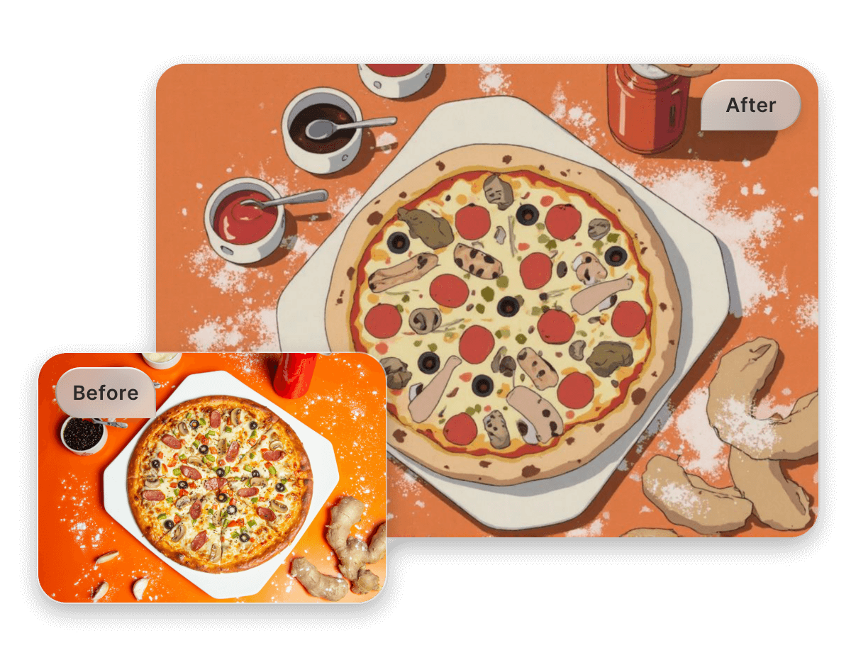 Convert a photo of pizza to ghibli style