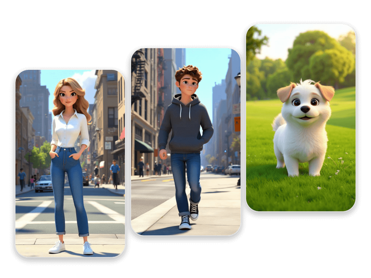 Create a full body cartoon girl boy and dog from text