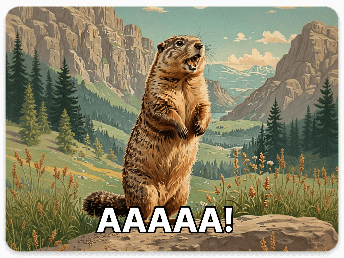 Create a meme of a screaming groundhog using an artistic image