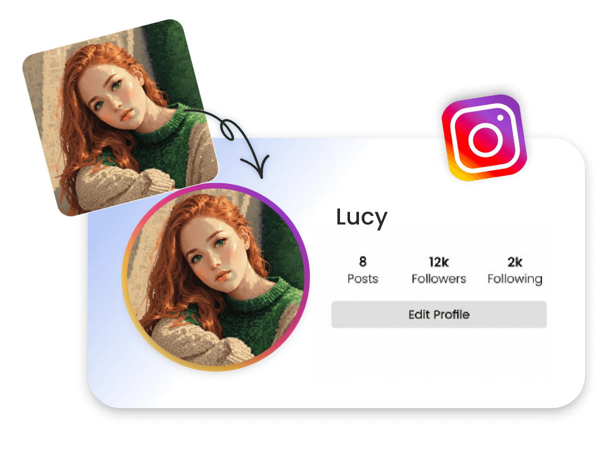 Create a pixel image of a girl and use it as social meida avatar