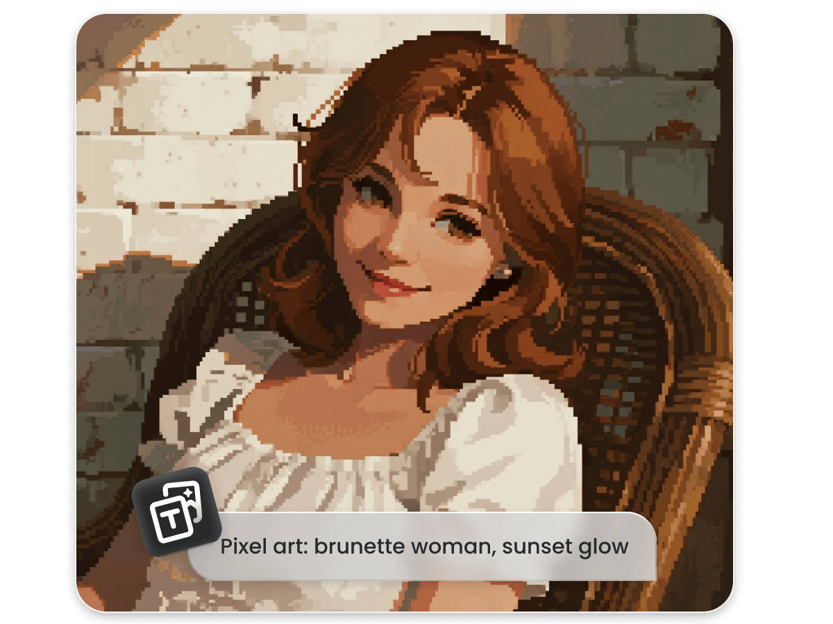 Enter text to generate a pixel style image of a brunette woman
