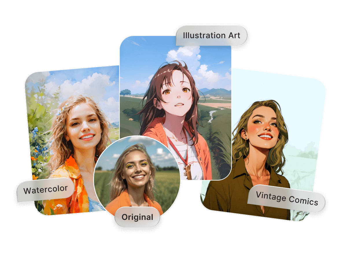 Facewow ai image generator to create a girl picture in three styles