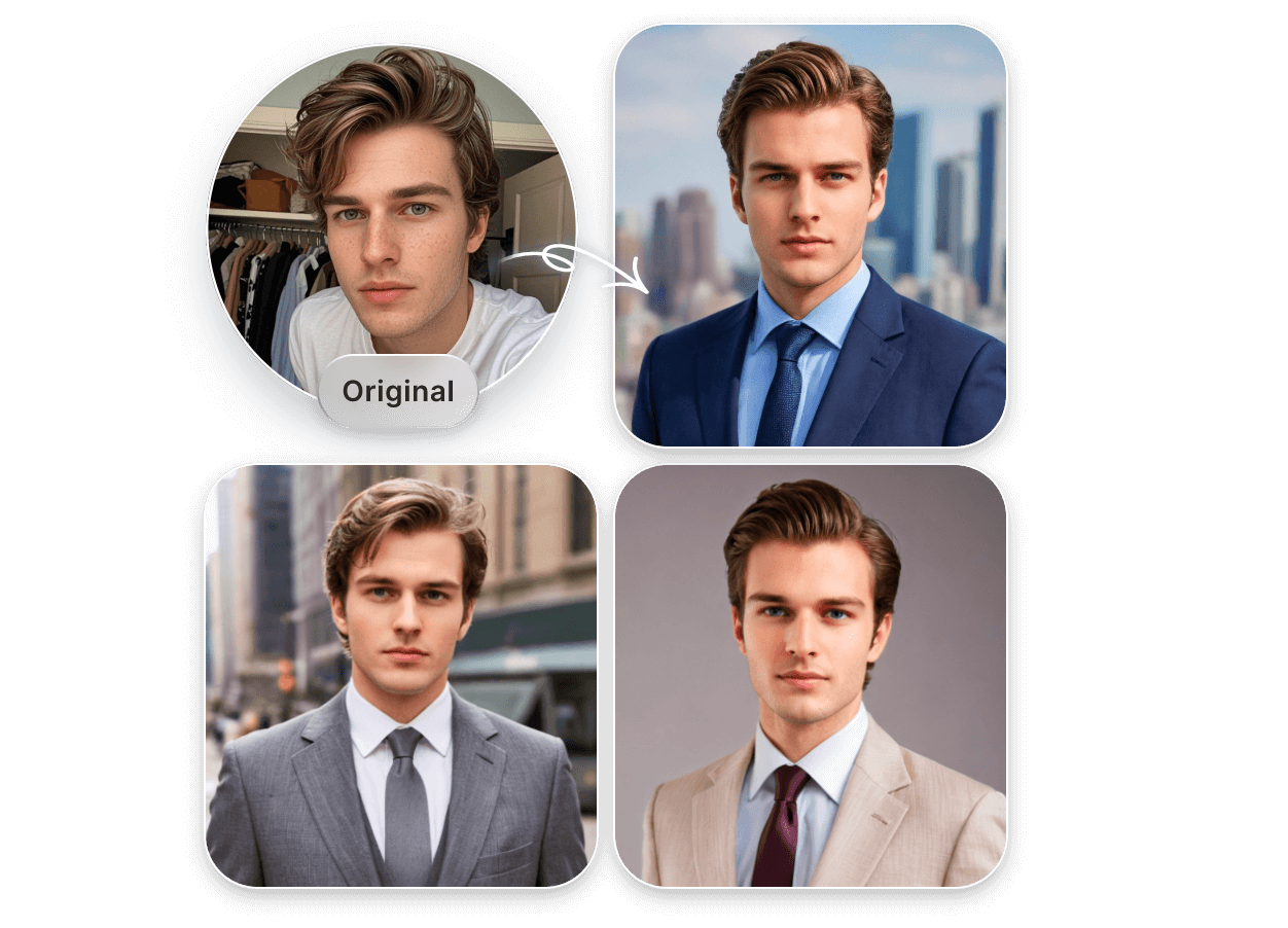 Facewow ai image generator to create a three different headshots