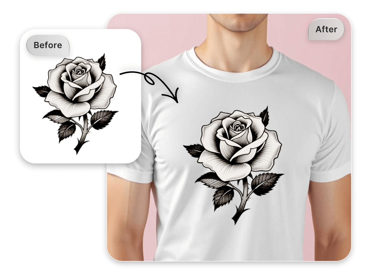 Genrate a flower tattoo and usse it as the design for a white t shirt