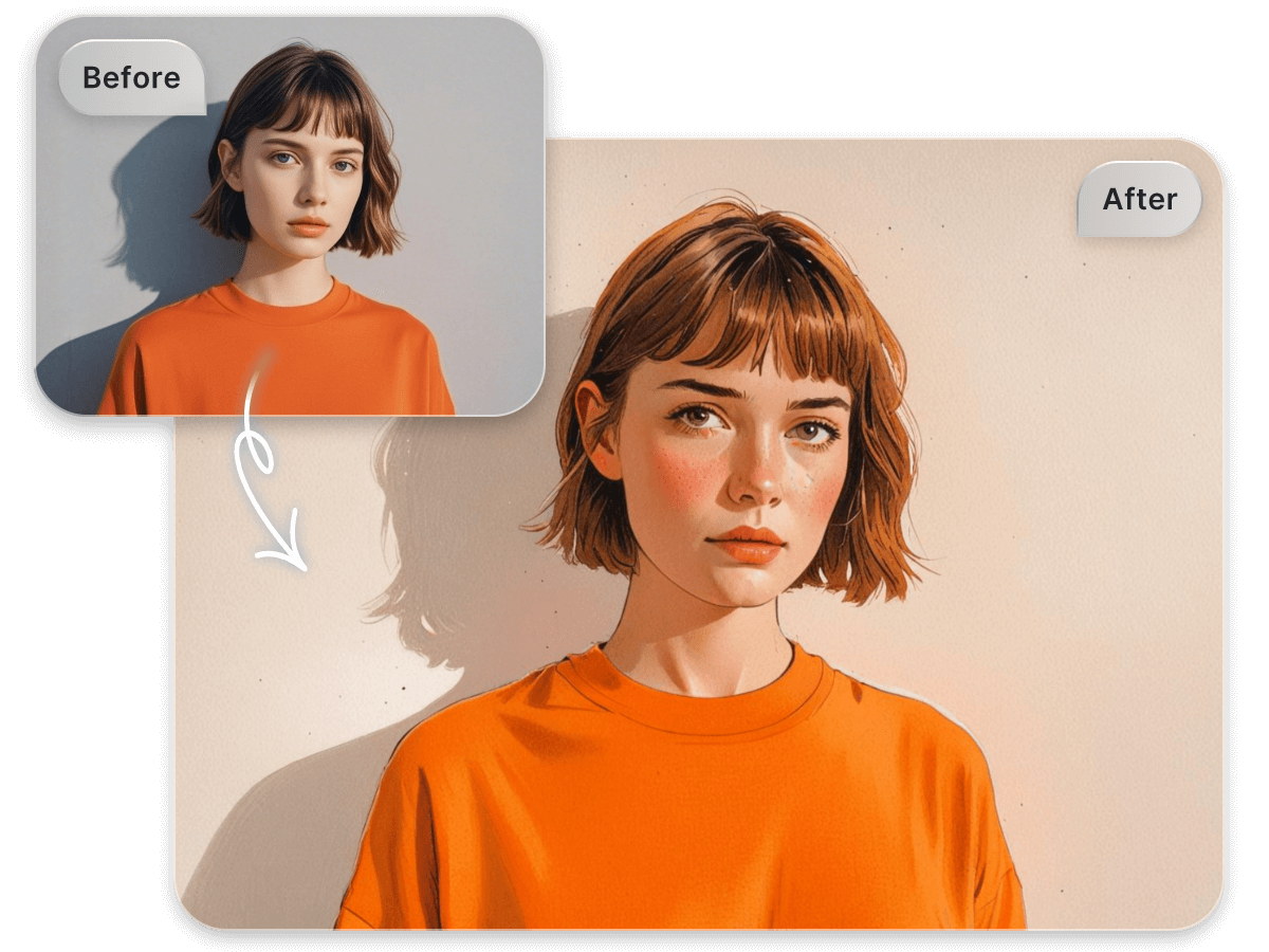 How to apply an ai painting filter to a photo of a lady in an orange shirt