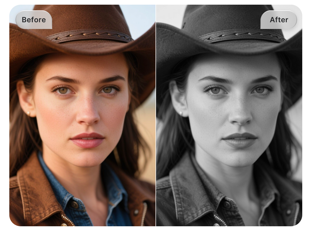 Make a colorful photo of a cowgirl black and white