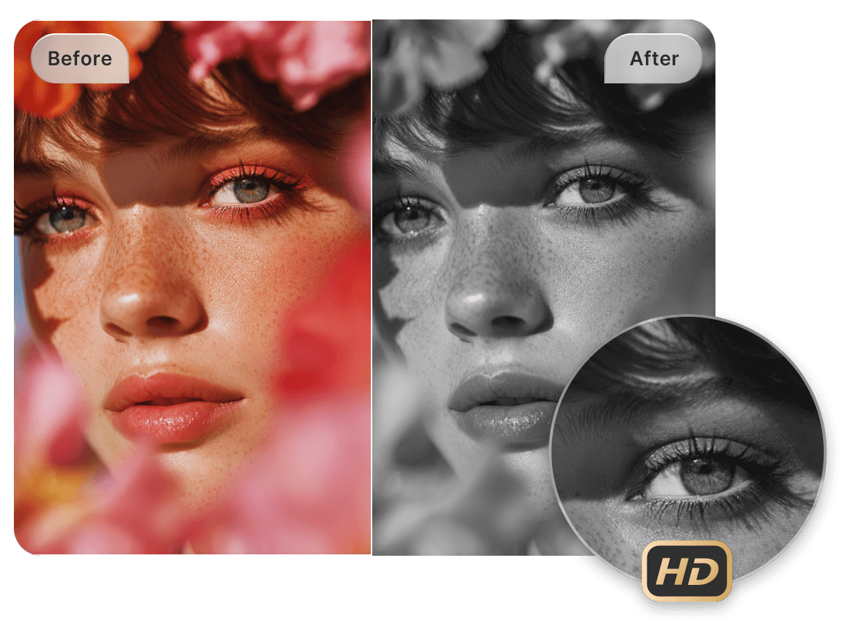 Make a colorful pic of a lady black and white and expect it in high quality