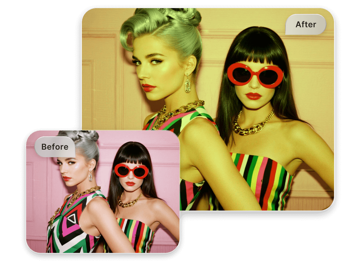 Make a group photo of two girls look vintage