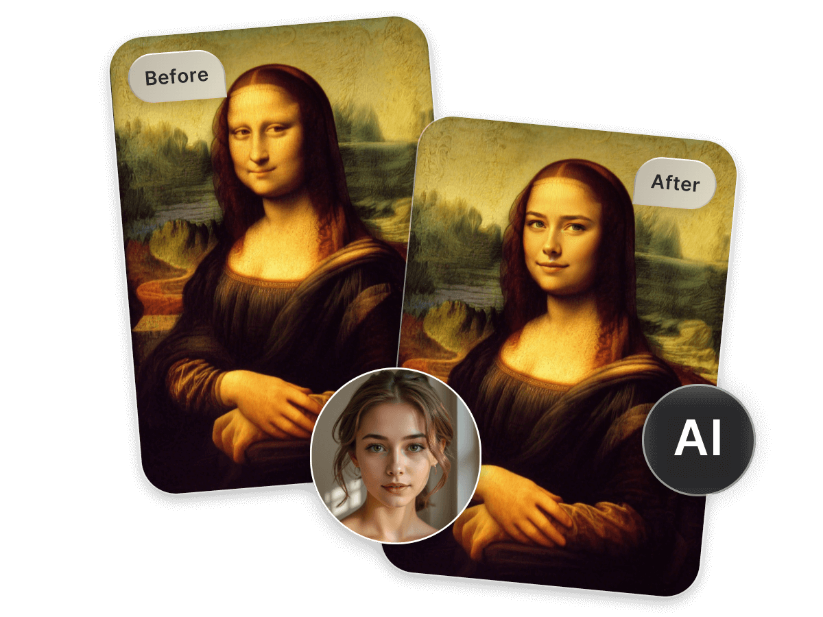 Swap a girl face with mona lisa in an artwork