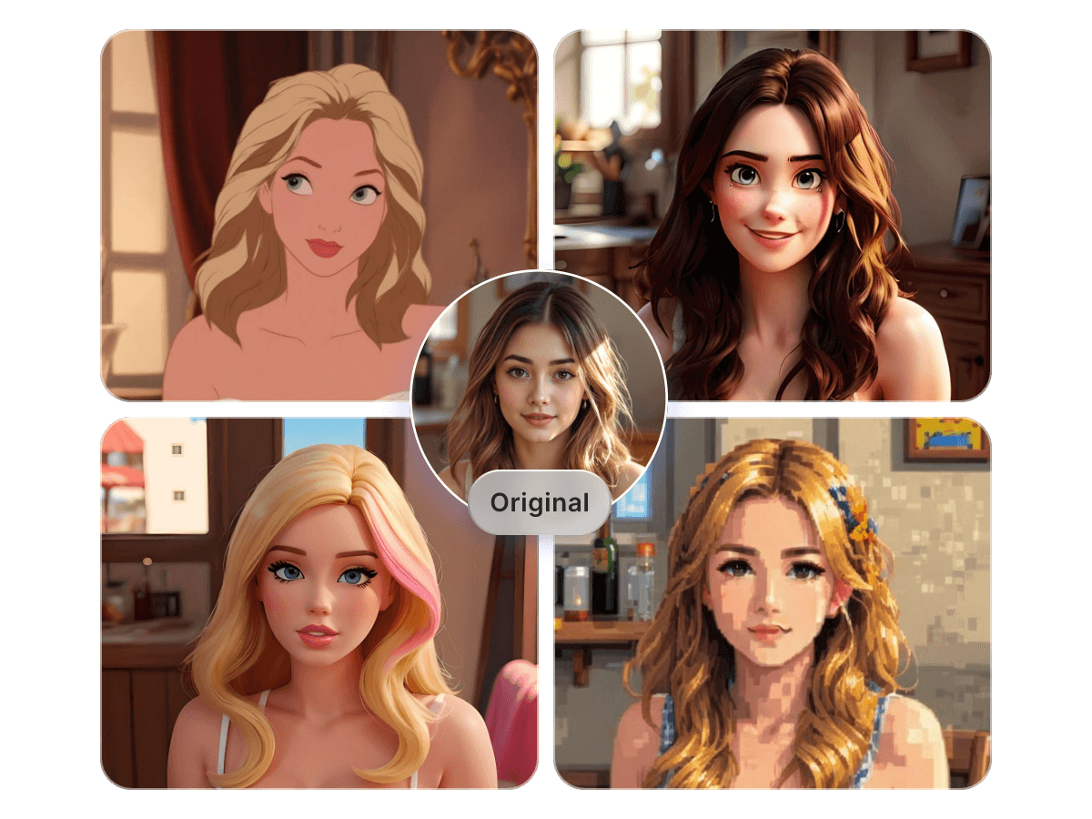 Transfer a photo of a beautiful woman into multiple art styles