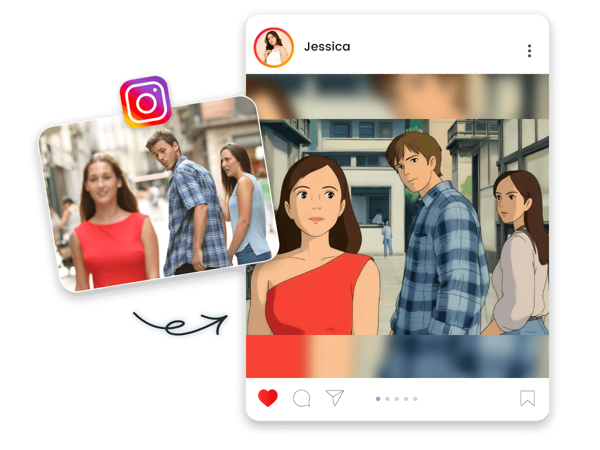 Transform a photo into ghibli style and make it a studio ghibli meme for social media