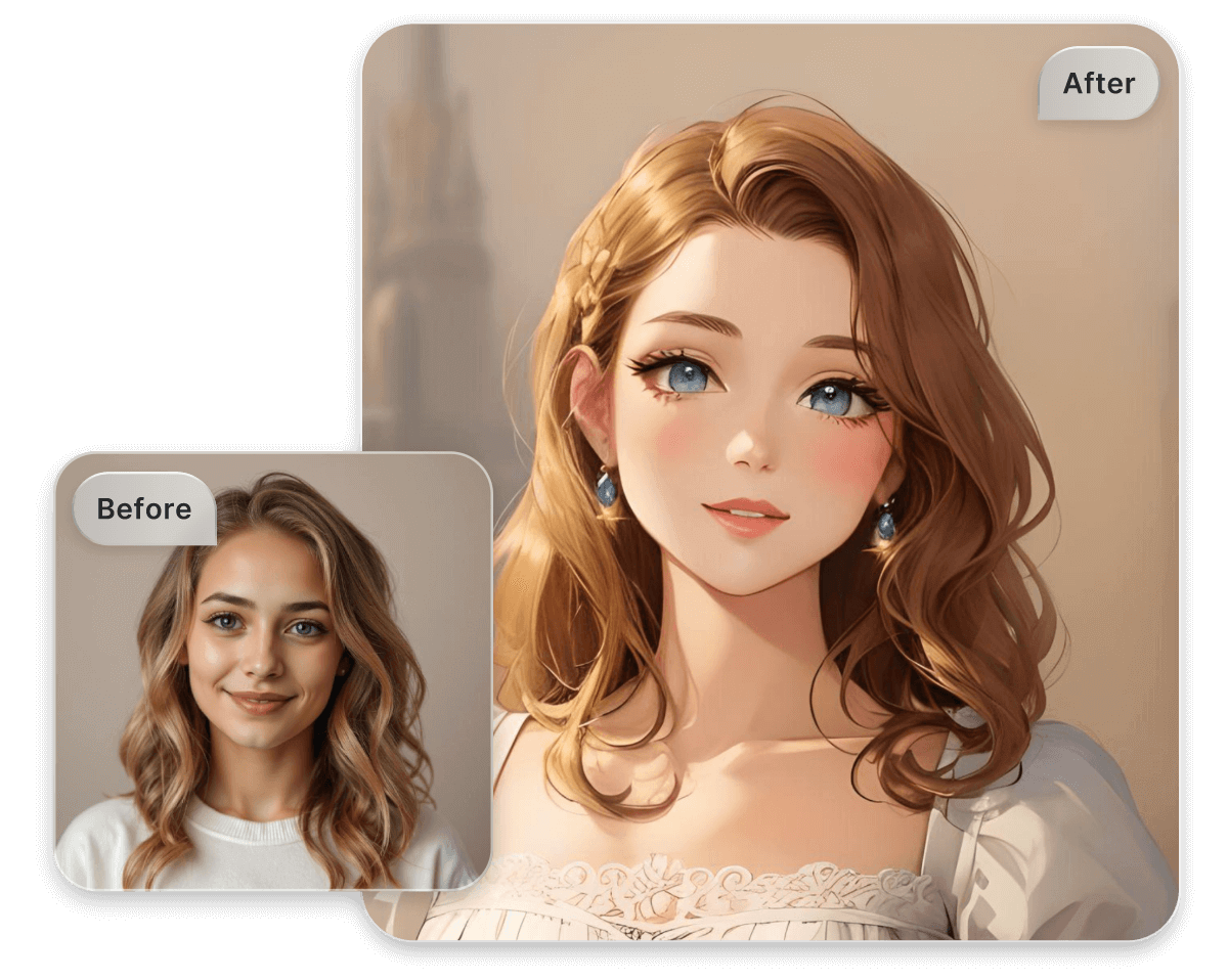 Transform a photo of a beautiful curly haired woman into cartoon art