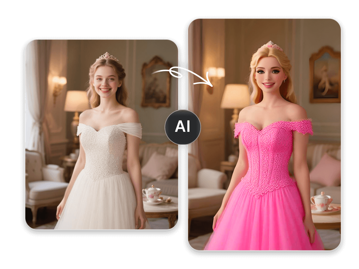 Turn a girls white dress into pink with facewow barbie filter