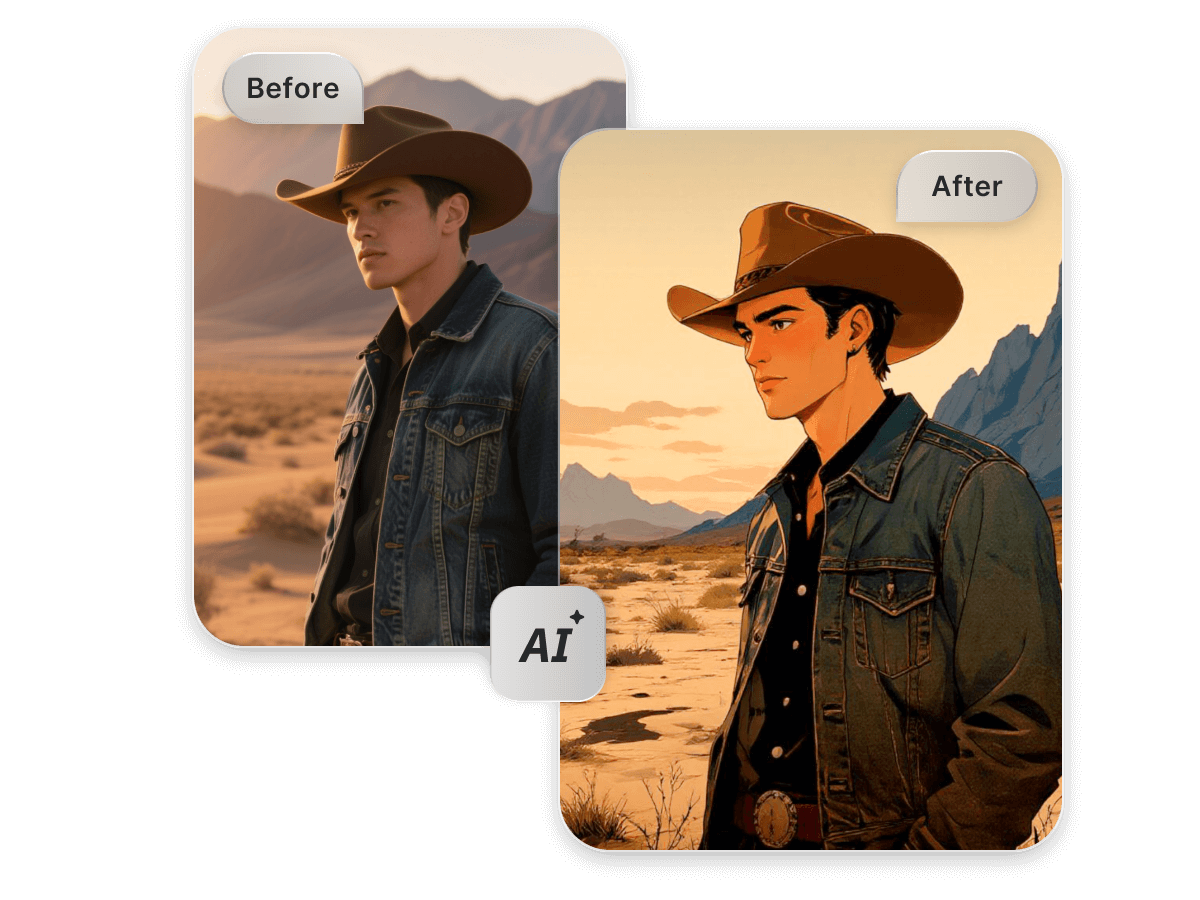 Turn a photo of a cowboy into manga art