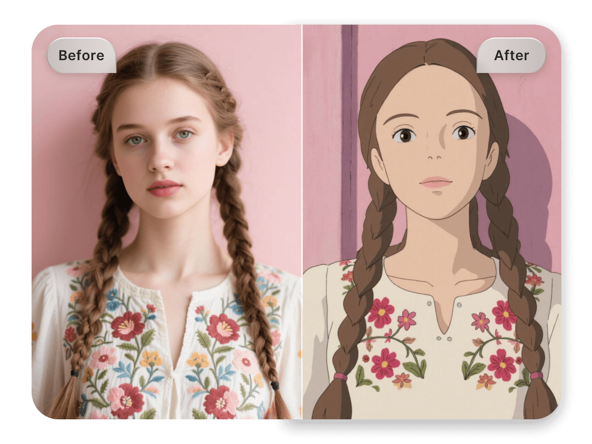 Turn a photo of a girl with pigtails into ghibli style