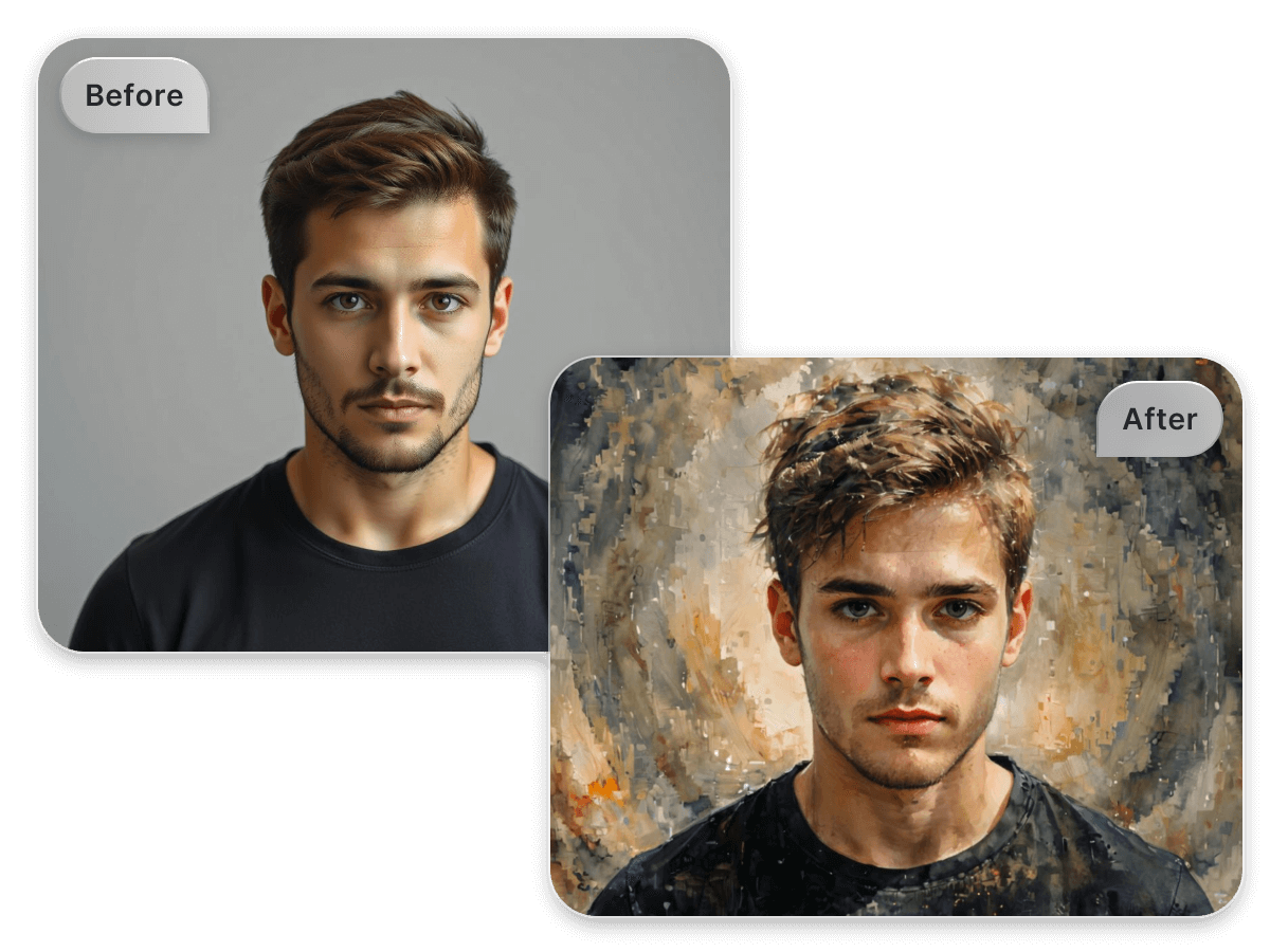 Turn a photo of a handsome man into a painting art