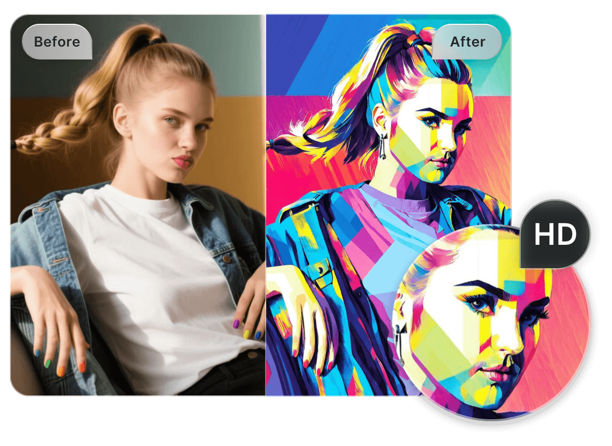 Turn a photo of a lady with braid into an hd pop art painting