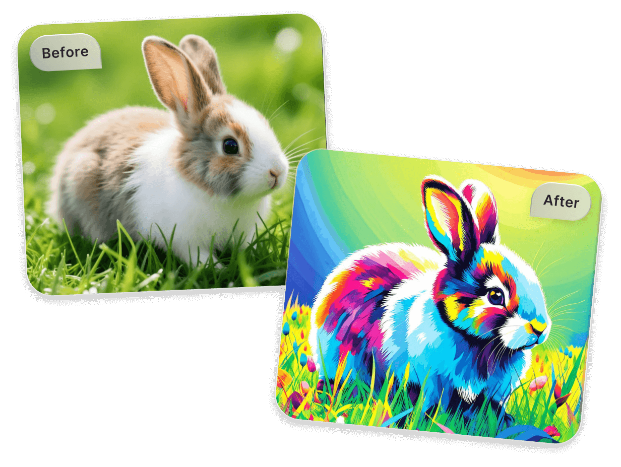 Turn a photo of a rabbit into a pop art painting