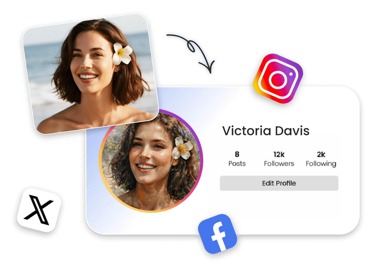 Turn a photo of a short hair girl into a painting and use it as a pfp for social media