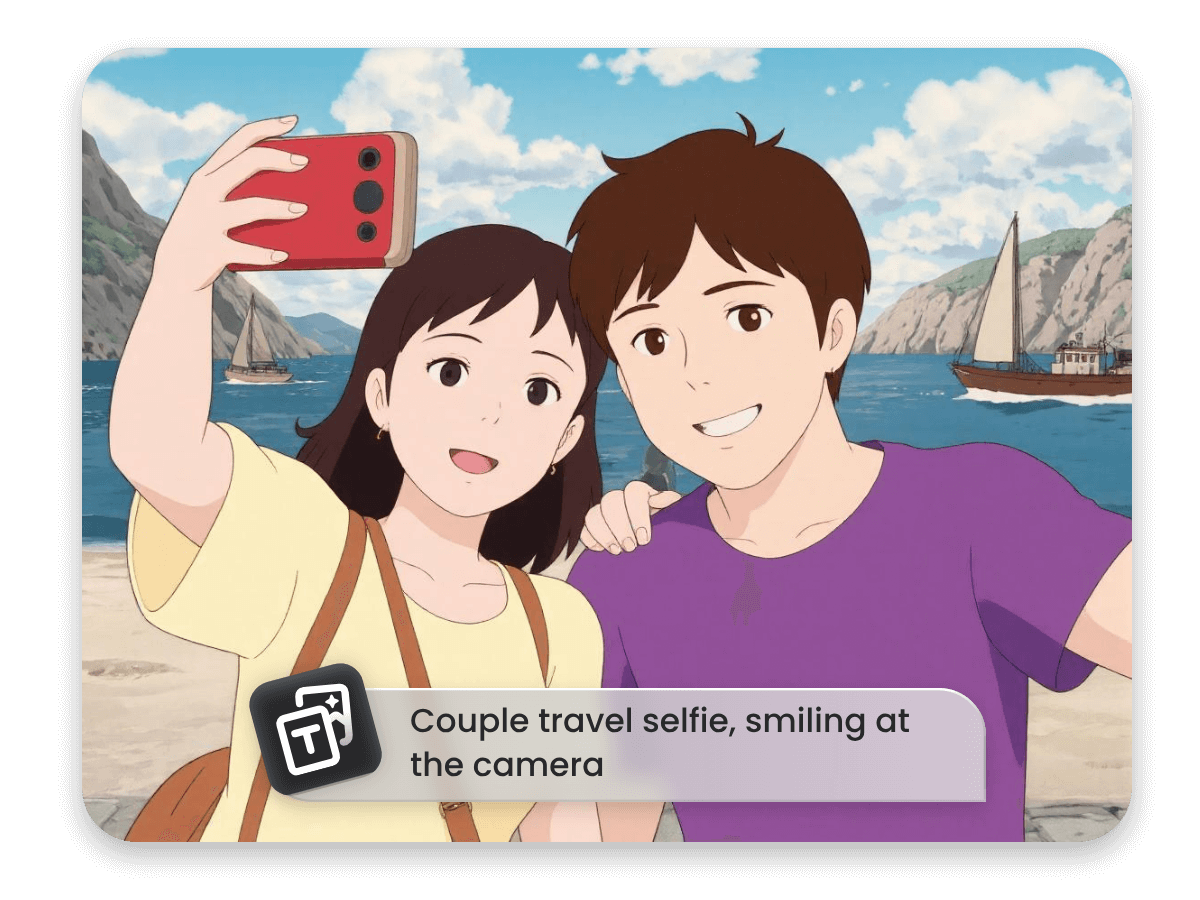 Turn text into a ghibli cartoon couple