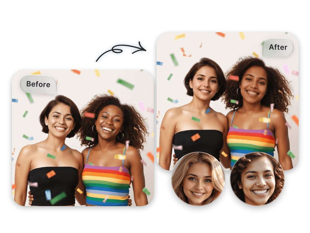 Use ai face swap to swap faces between two girls in a group photo