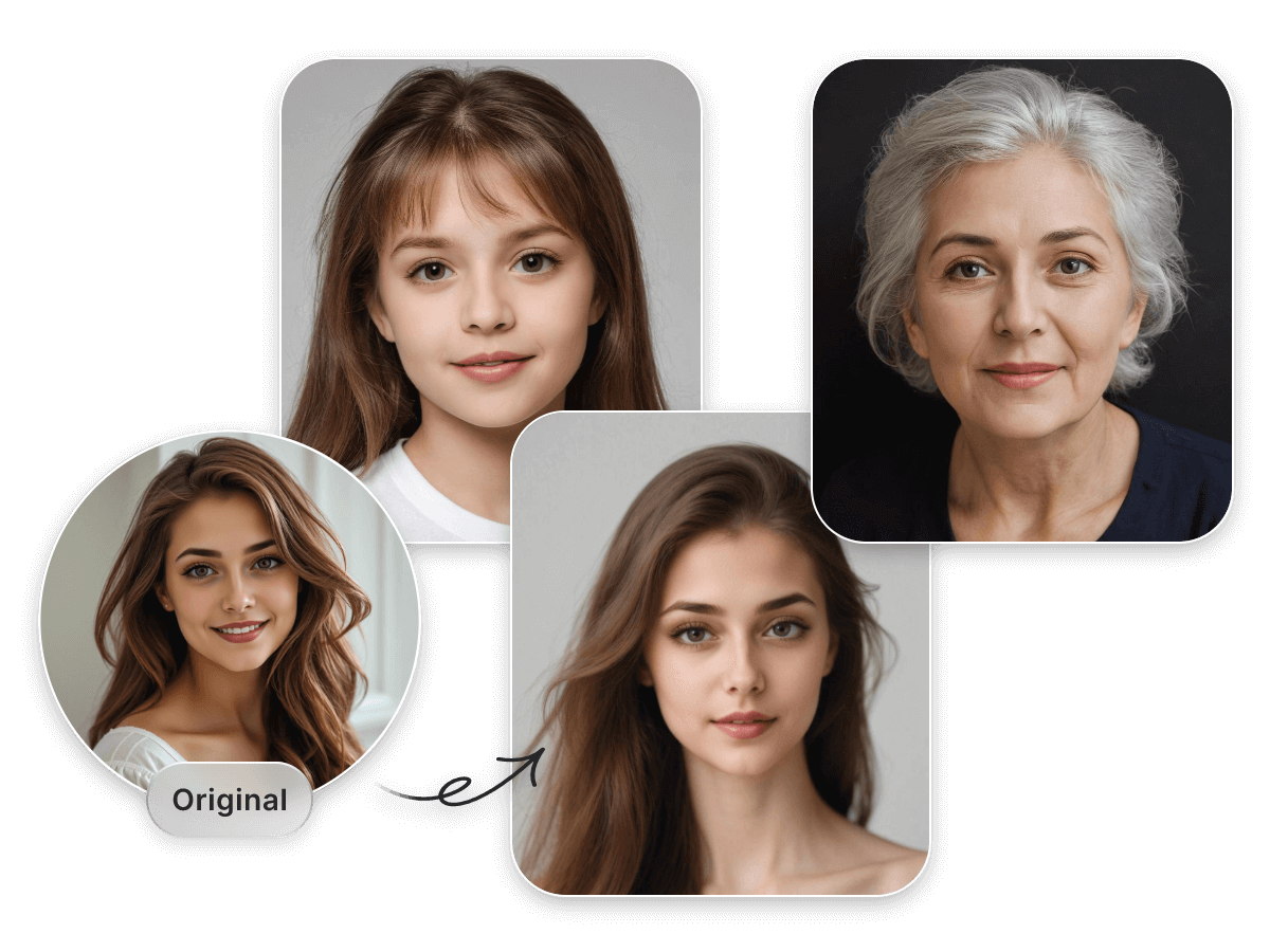 Use face swap to match a photo of a female with faces from different age groups