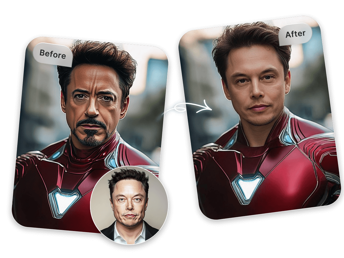 Use face swap to swap a guy and iron man in an image