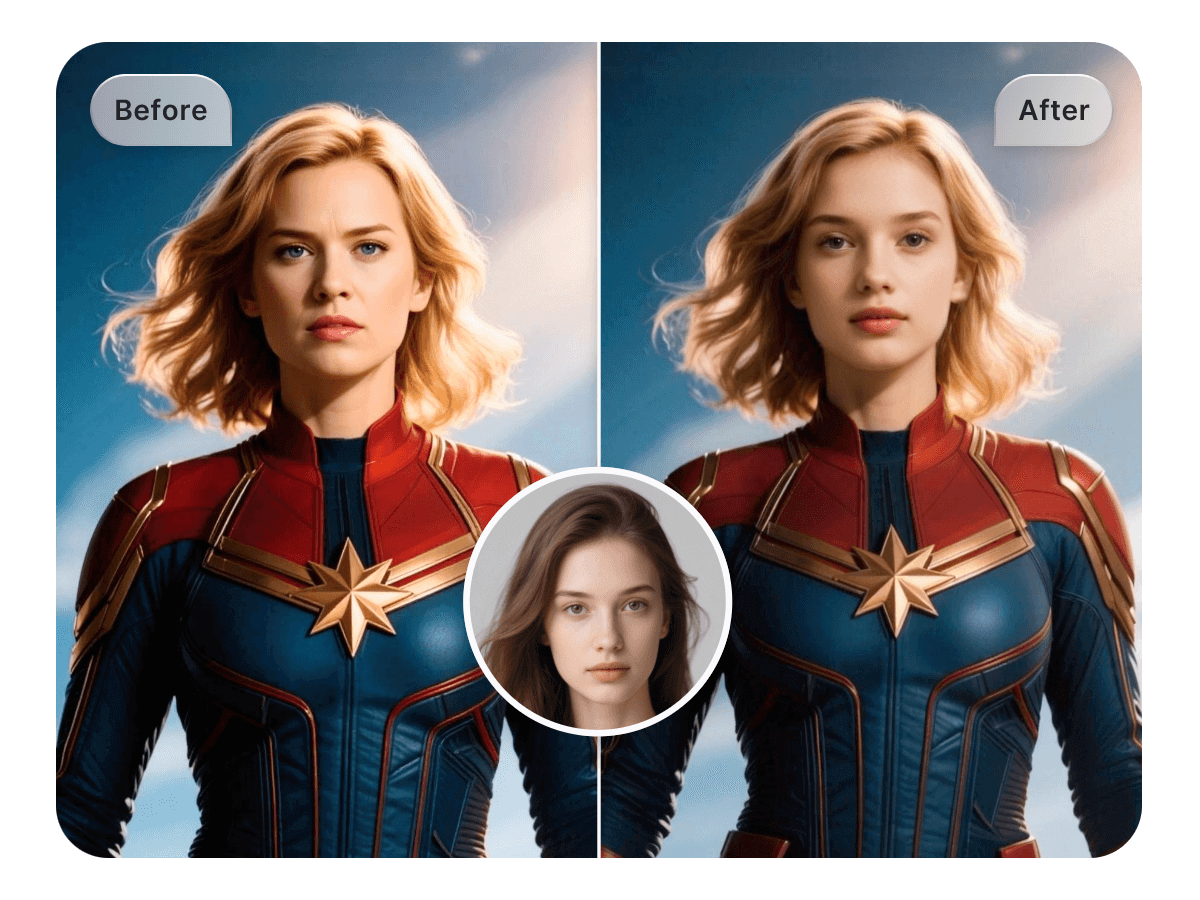 Use face swap to swap faces between a girl and a female superhero