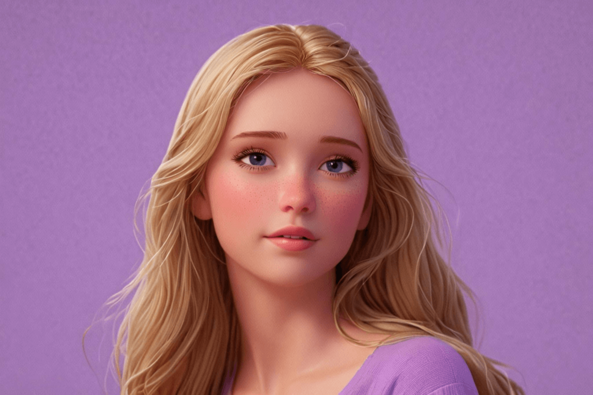 3d cartoon version of a photo of a beautiful girl with brown long hair