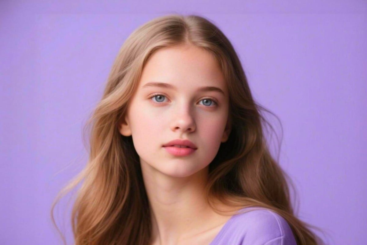 Original photo of a beautiful girl with brown long hair