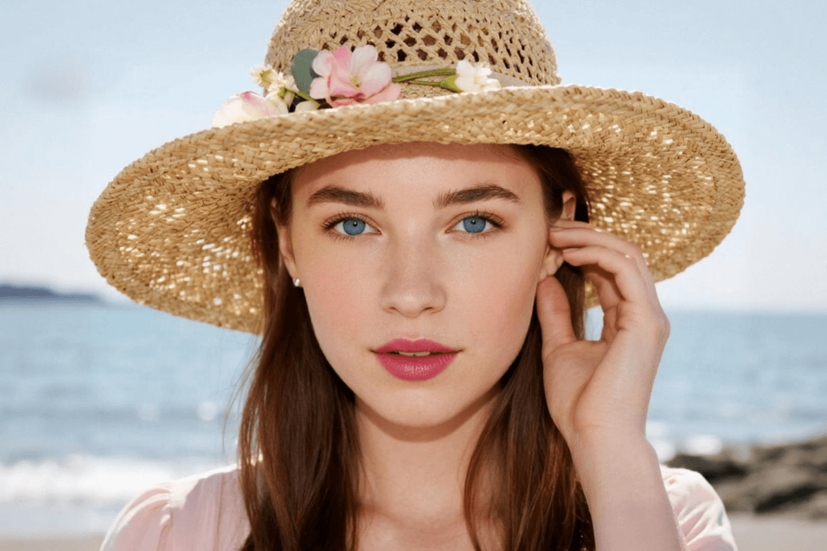 Original photo of a girl with a traw hat