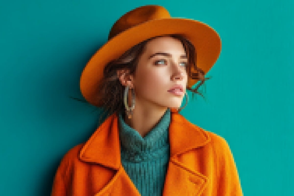 Original pixelated image featuring a woman wearing a hat