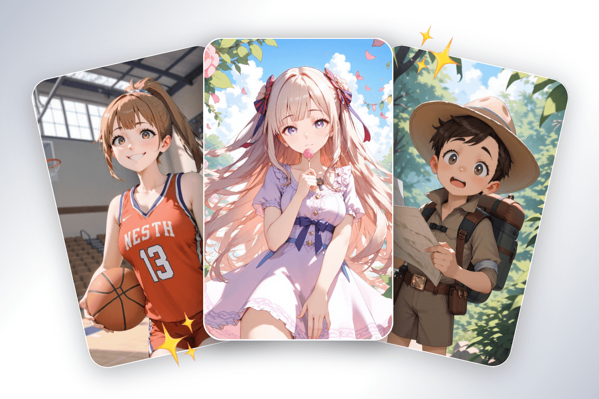 Generate three cartoon characters from text in facewow